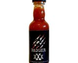 Picture of Badgers XXX Chilli Sauce in it's small 50mm bottle with black label.